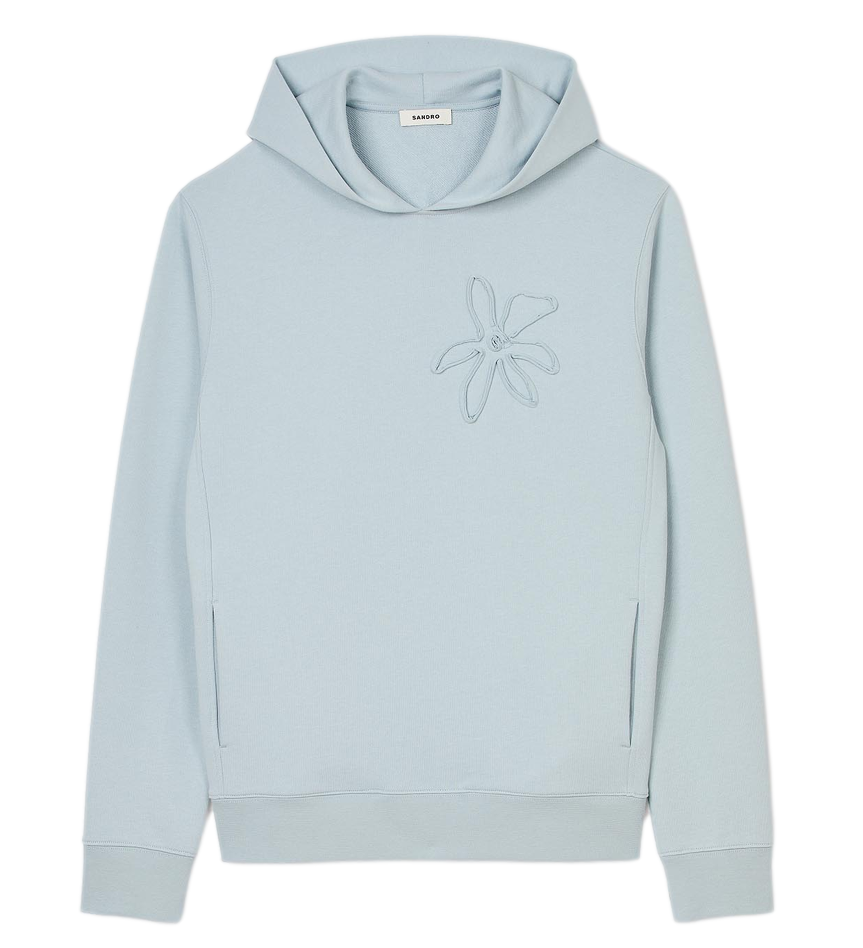 Sweat ample brodé à capuche en coton | Bleu