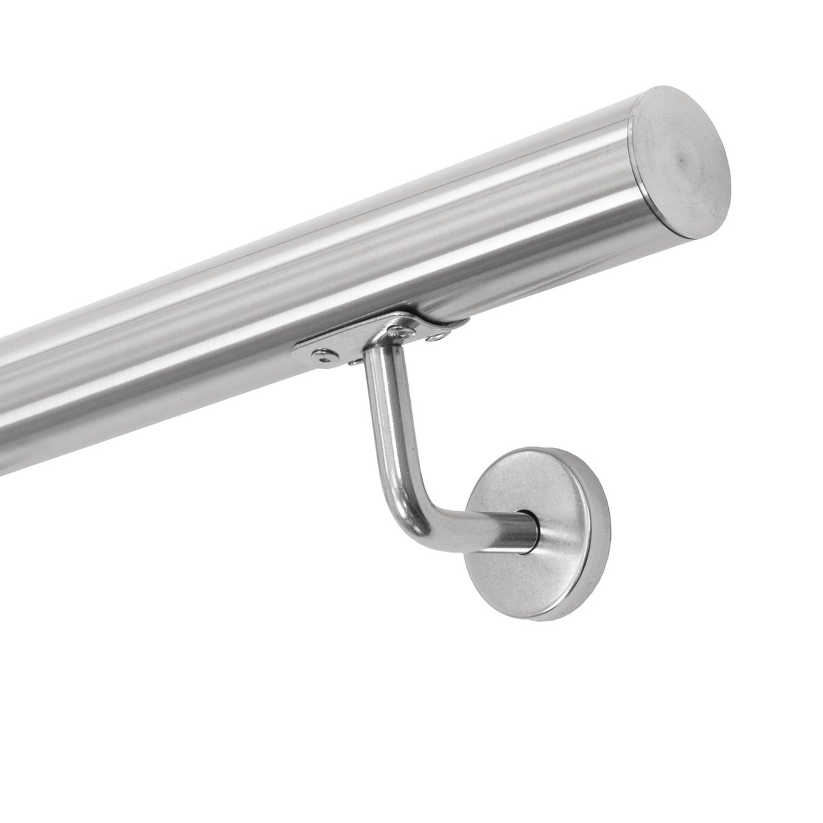 ECD Germany RVS V2A leuning 160cm, rond Ø42mm, roestvrij, geborsteld, binnen/buiten, incl. muurbeugel, RVS leuning, wandleuning, trapleuning, leuning, trap, muurbeugel, steunbeugel