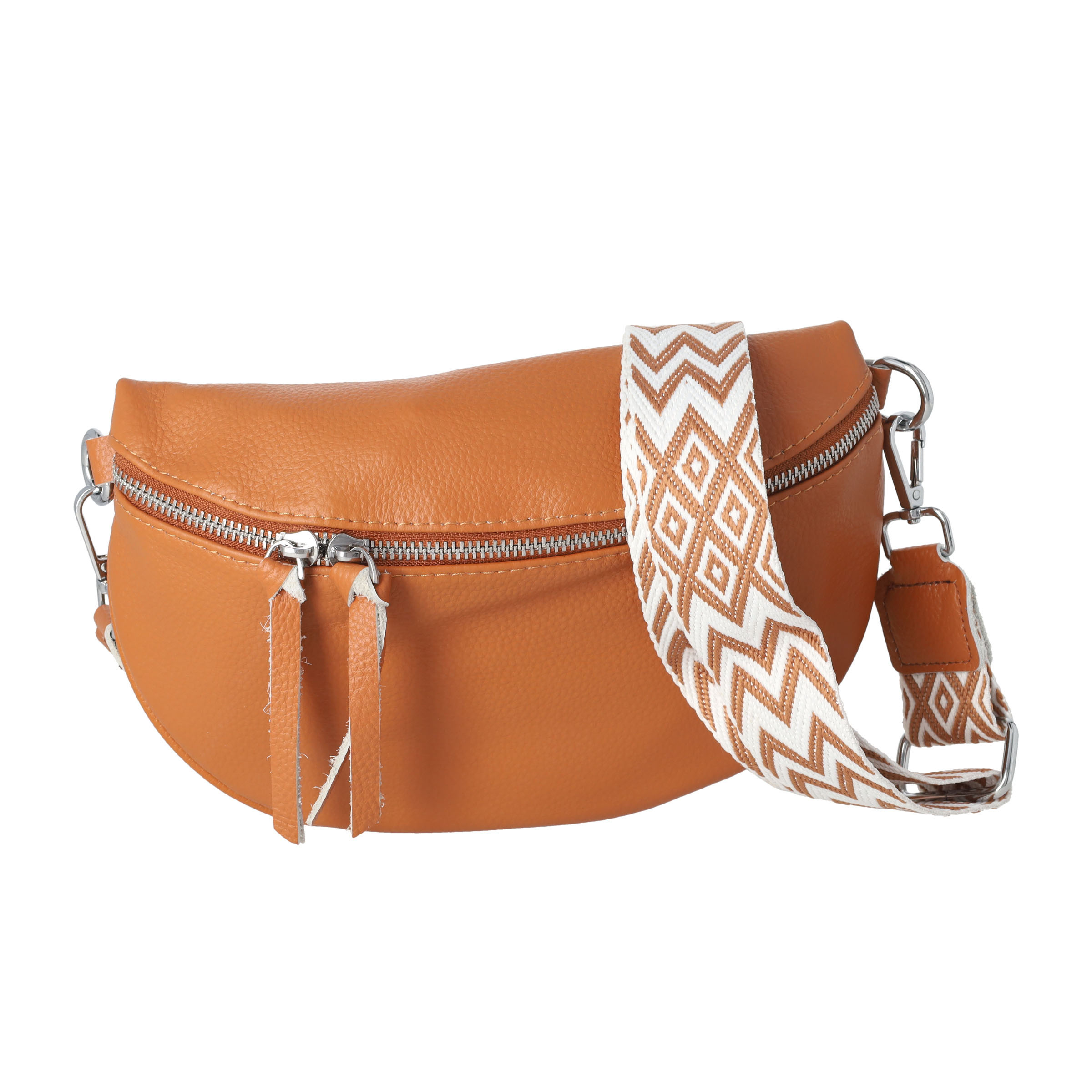 (25x15cm) Echtleder Schultertasche Fashion Crossbody Bag Bauchtasche mit Anhänger - Braun