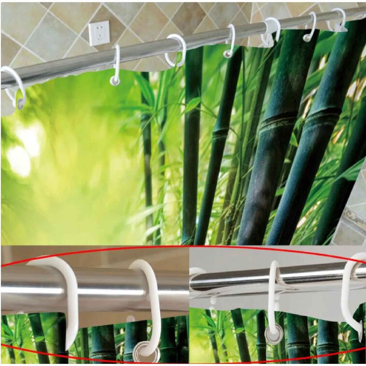 Universal Rideau de Douche Feuilles Vertes