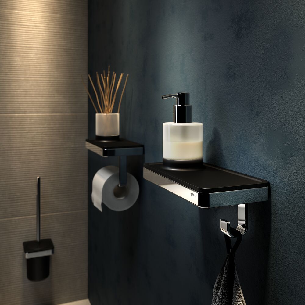 Geesa Frame toiletrolhouder met planchet en (LED licht)houder zwart/chroom
