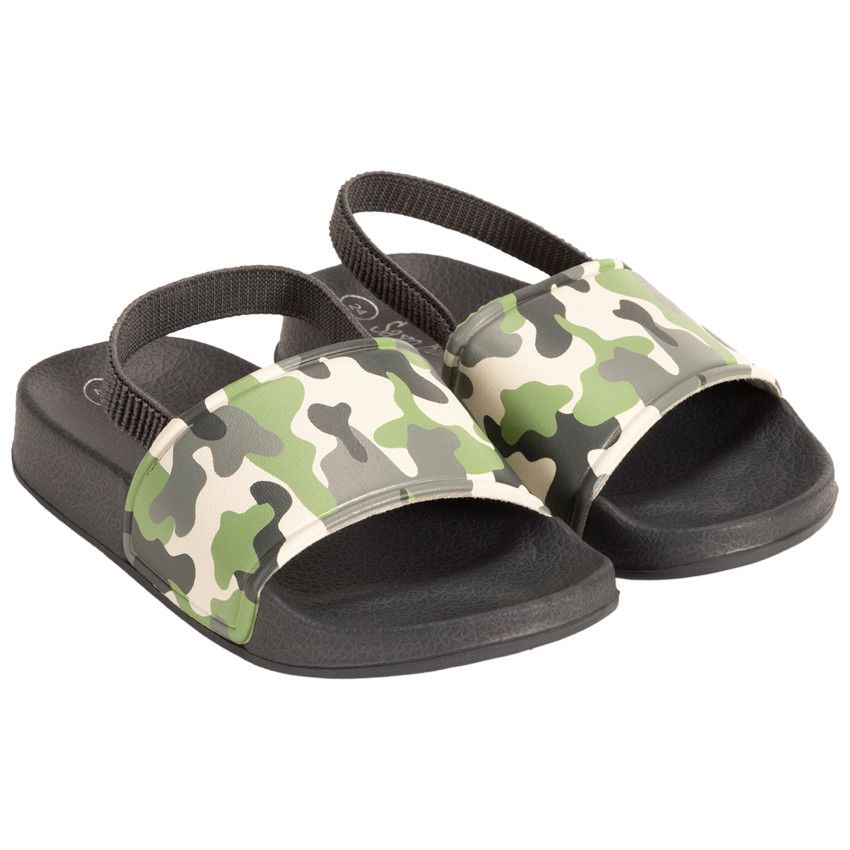 Mules à bride imprimée camouflage pour garçon avec lanière selon l'âge - Gris foncé