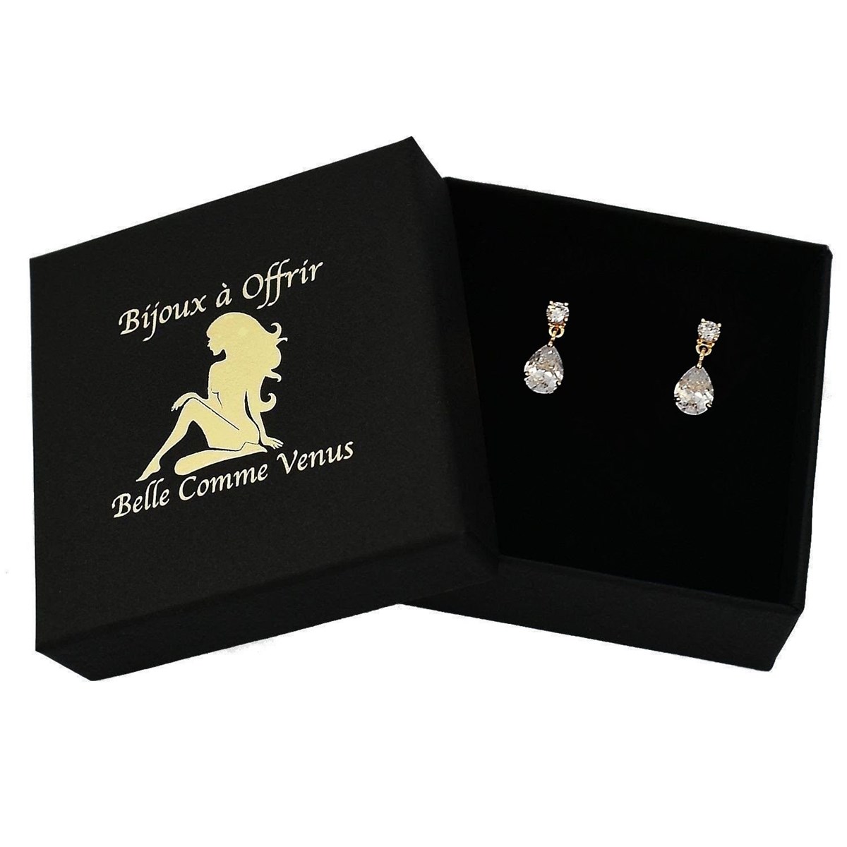 Boucles d'oreilles goutte oxyde de zirconium pendant Plaqué OR 750 3 microns