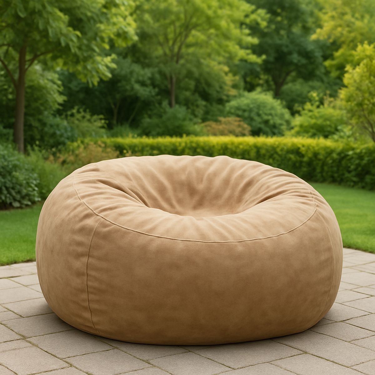 Großer Sitzsack Beige Polyestersamt mit EPS-Perlenfüllung 110 x 90 cm