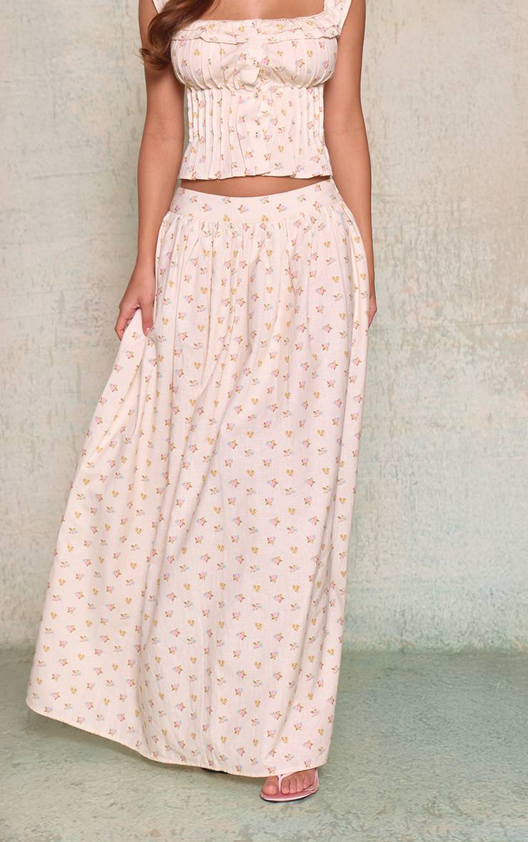 Crème Jupe Longue Plissée À Imprimé Fleuri Liberty En Coton Ensemble Coordonné