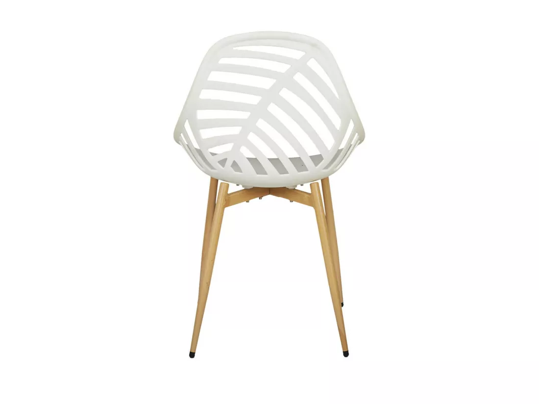 SAORI - Lot de 4 Chaises de Jardin Coque Plastique Ajourée Blanc Pieds Métal