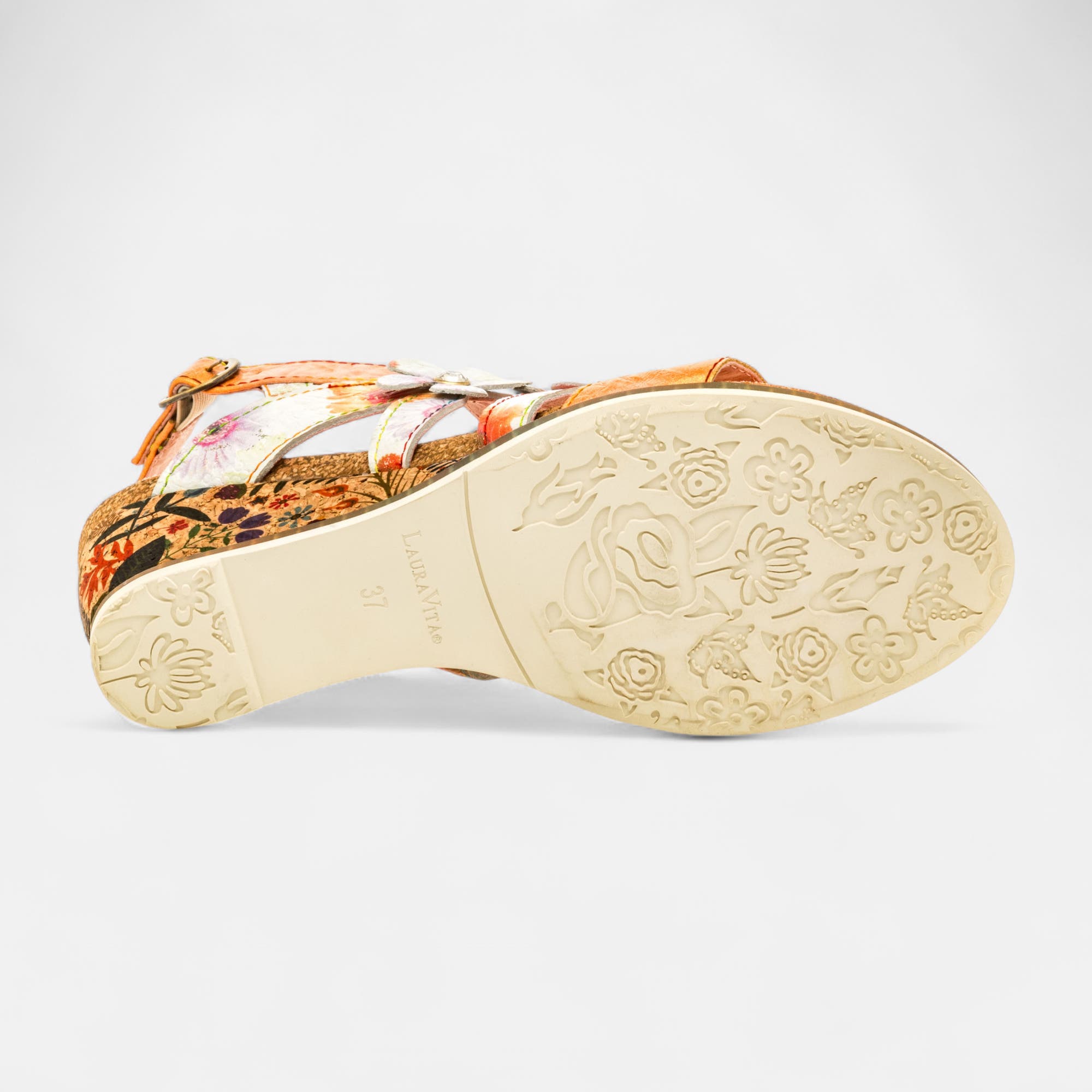 Sandales à talon compensé Femme en cuir orange