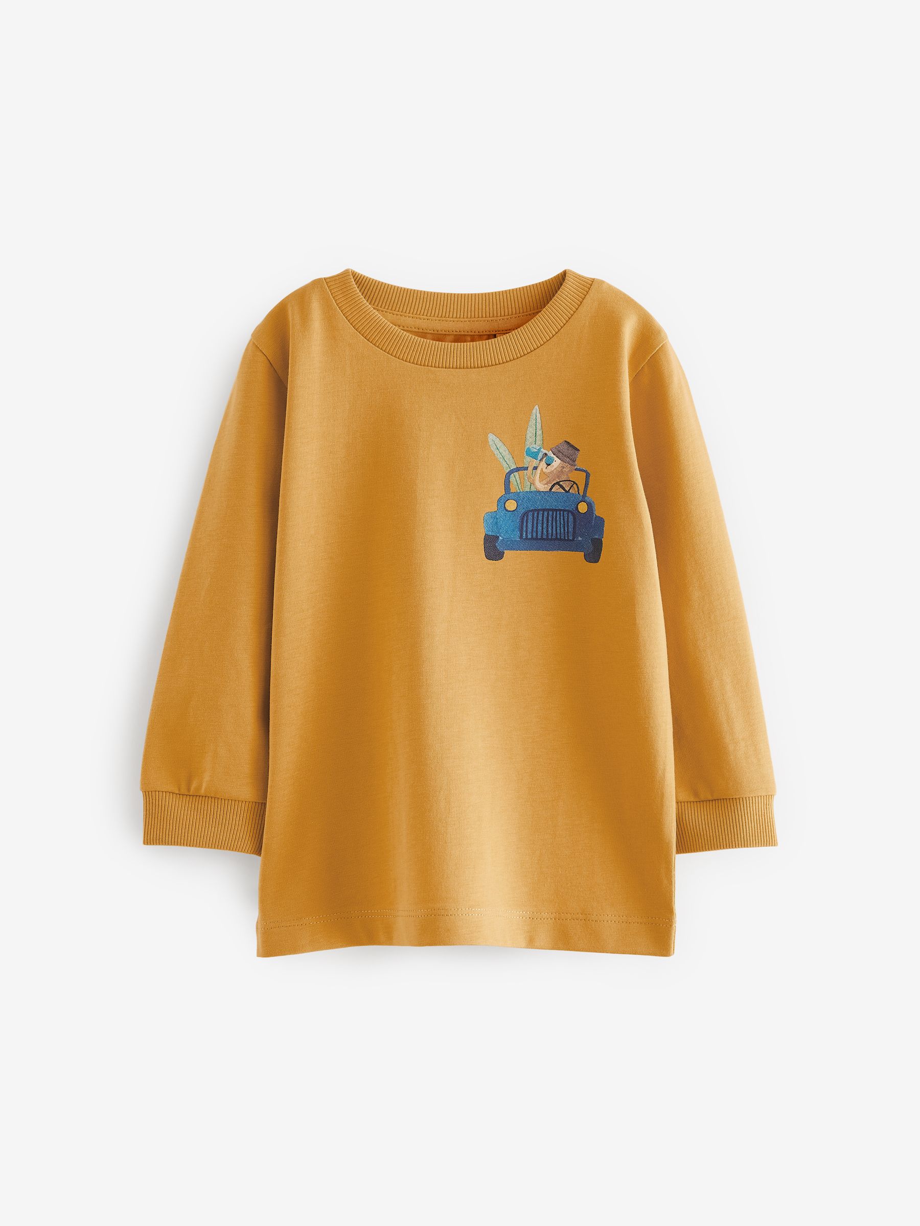 Blauw/geel safari - T-shirts met lange mouwen en dierenfiguurprint verpakking van 3 (3 mnd - 7 jr)