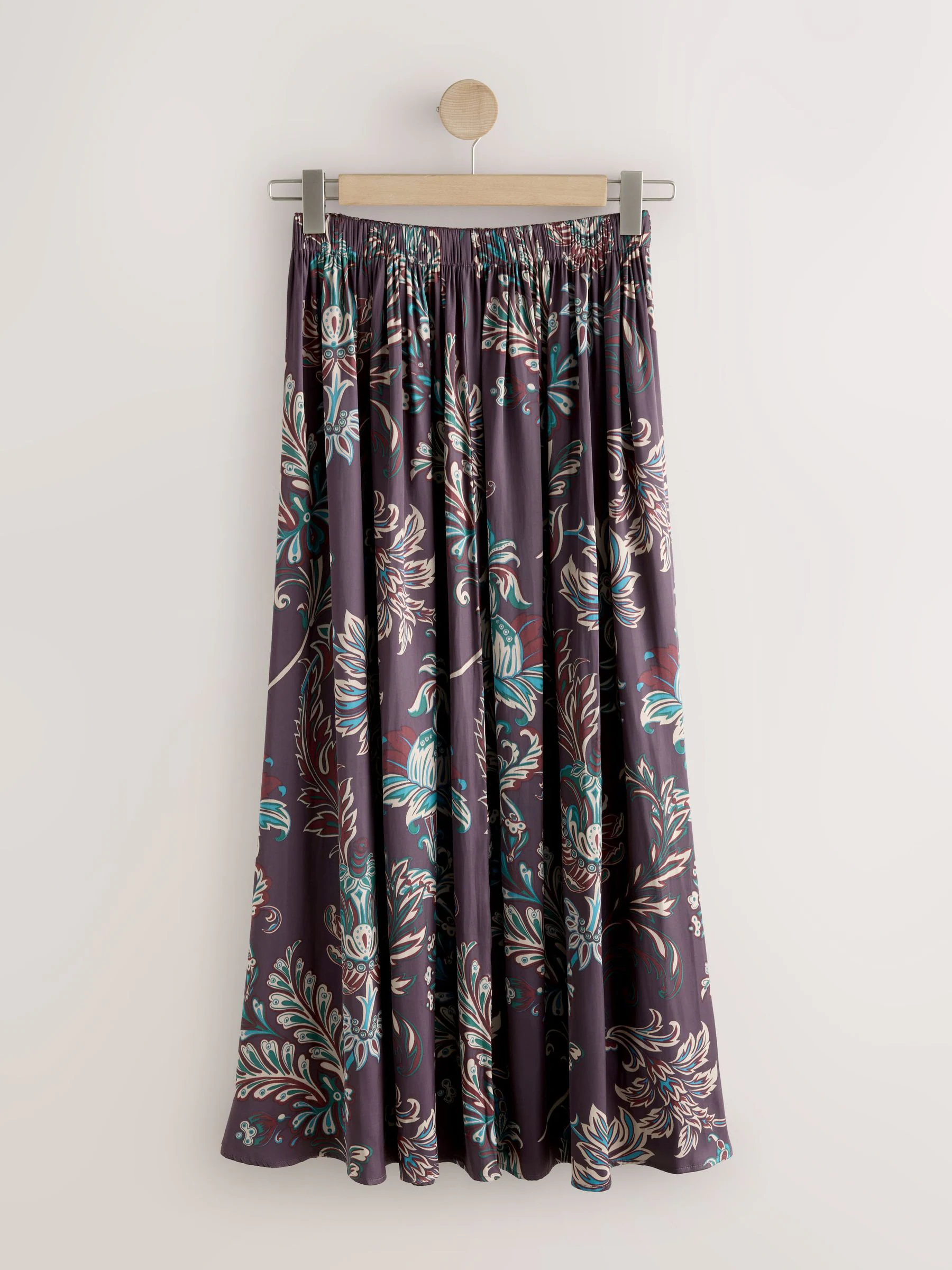 Bruine bloemenprint - Satin Pleated Maxi Skirt