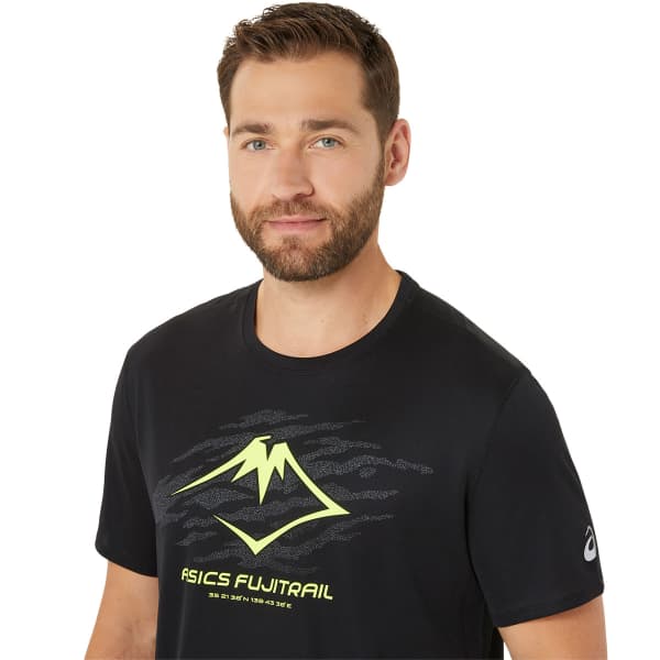 T-shirt running ASICS FUJITRAIL LOGO SS TOP BLACK/GRAPHIC GREY/SAFETY YELLOW