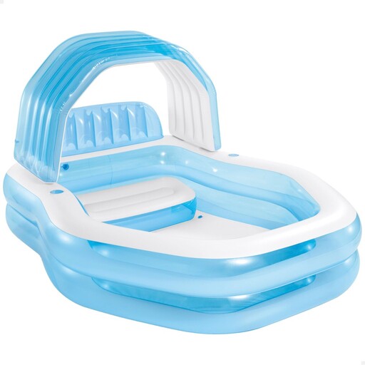 Piscina inflável infantil Intex com cadeira de braços e cobertura.