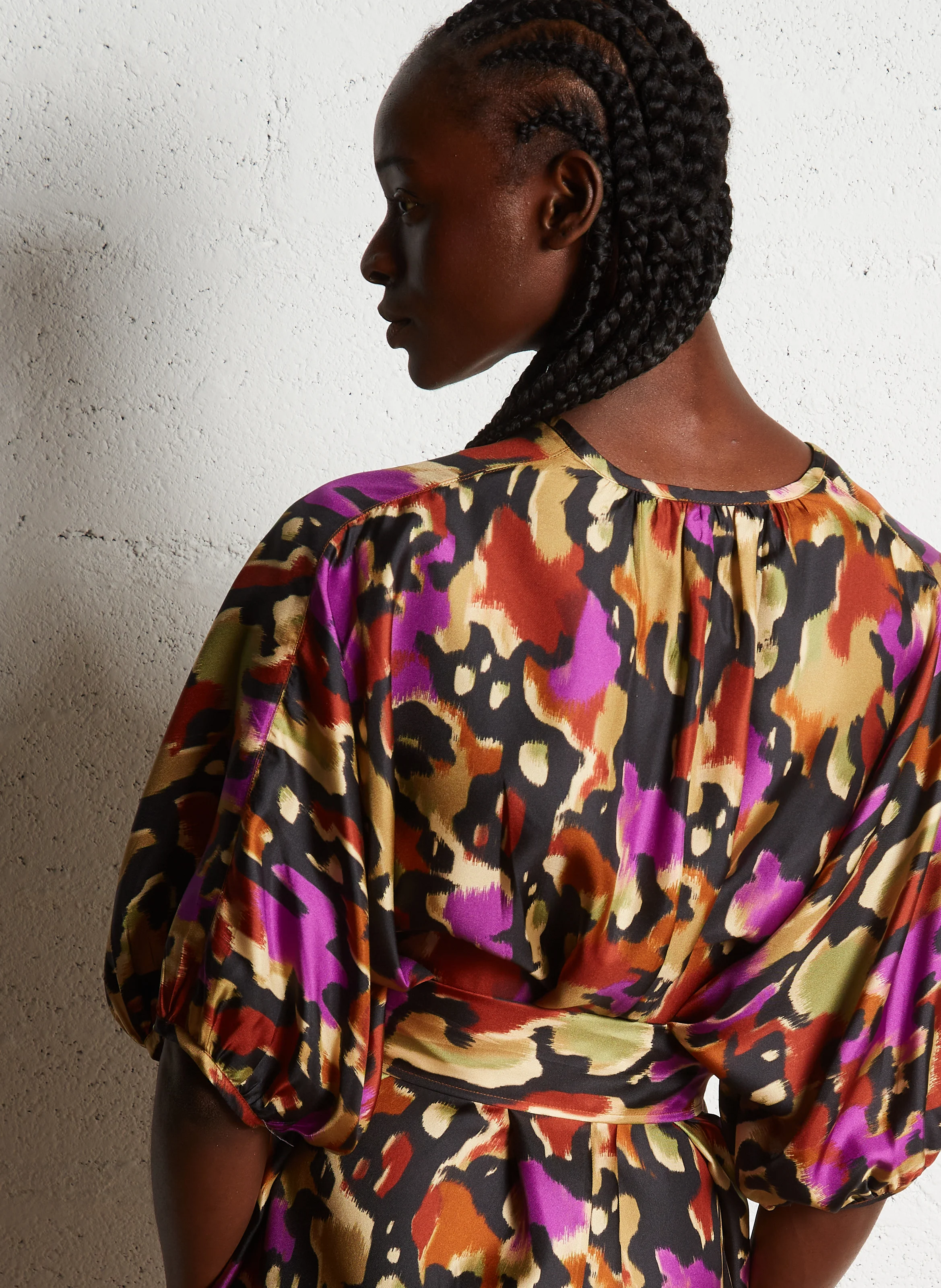 ALGER - Robe midi col V en soie | Multicolore