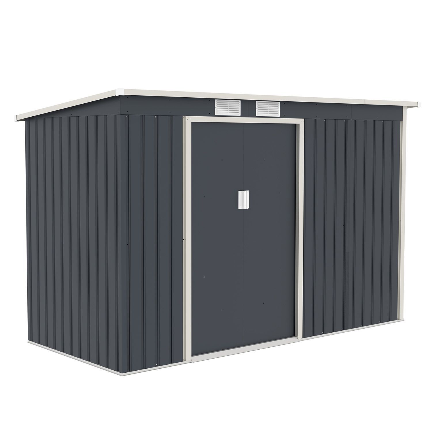 Juskys Metall Gerätehaus M mit Holzunterstand rechts - Großes Gartenhaus, Schiebetür, Lüftungsgitter