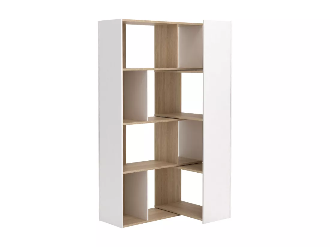 Bibliothèque d'angle modulable - 8 à 12 niches - Naturel et Blanc - DARLENA