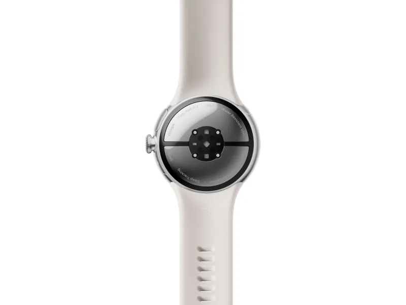 Google Pixel Watch 2 - Poleret sølvaluminium - smart ur med aktivt bånd - fluoroelastomer - porcelæn - båndstørrelse: S/L - 32 GB - Bluetooth, Wi-Fi, NFC, LTE - 4G - 31 g