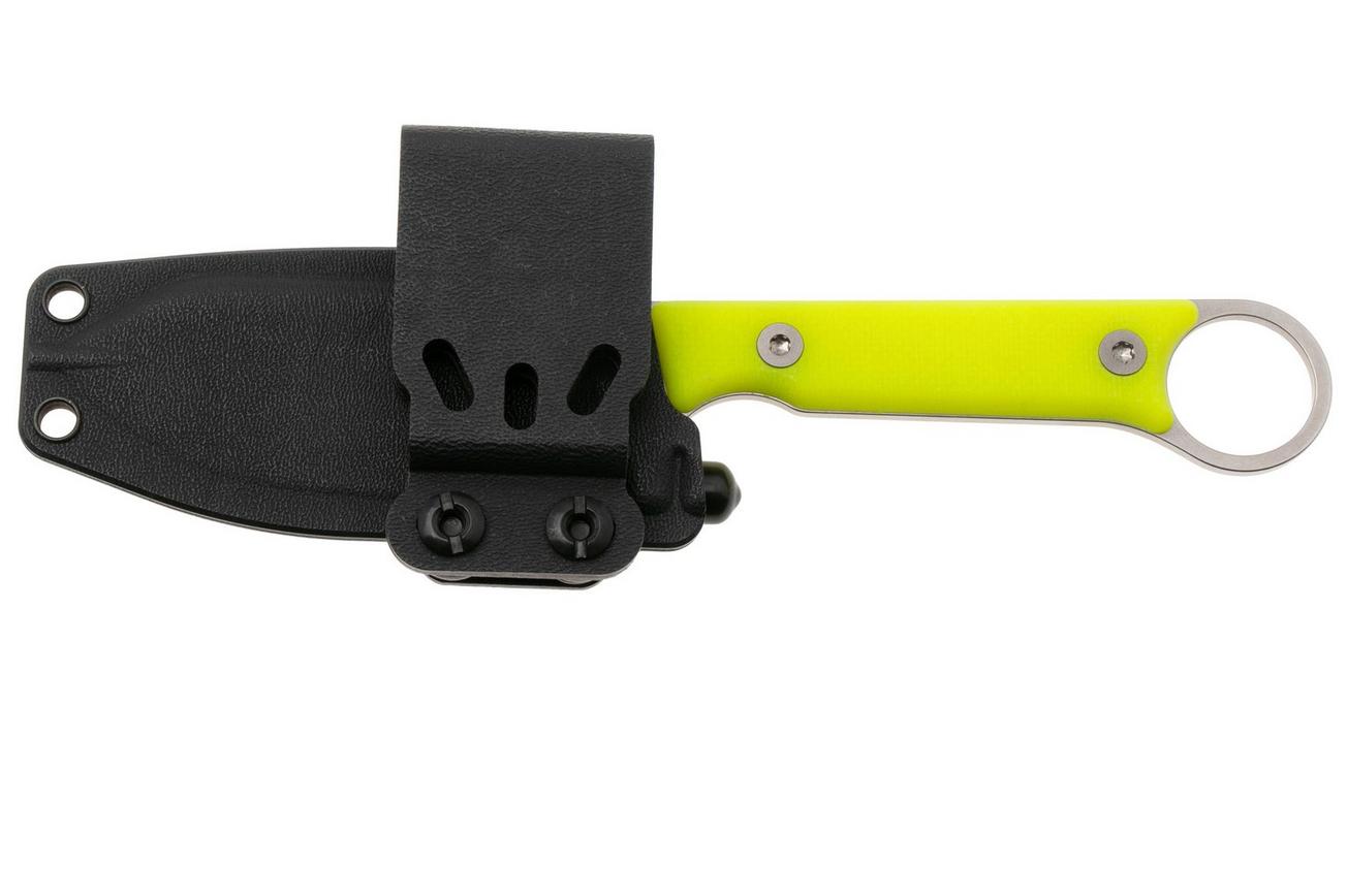 White River Firecraft 3.5 Pro, Stonewashed Magnacut, Yellow G10, survivalmes, Kydex schede met firesteel