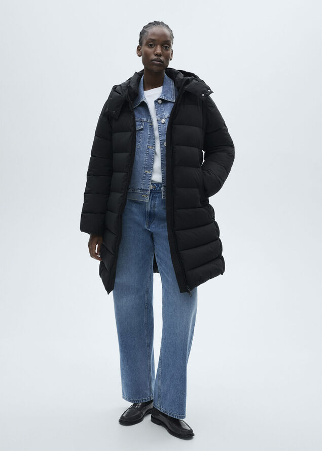 MANGO Water-repellent quilted coat Black