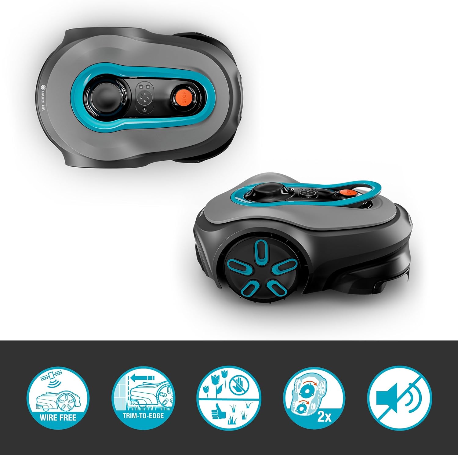 Gardena smart SILENO Free Set 1100 m² Mähroboter, kabellos, für Rasenflächen bis 1.100 m², LONA Intelligence, ohne Begrenzungskabel, leiser Betrieb, intelligenter Mäher mit App Steuerung (19926-47)