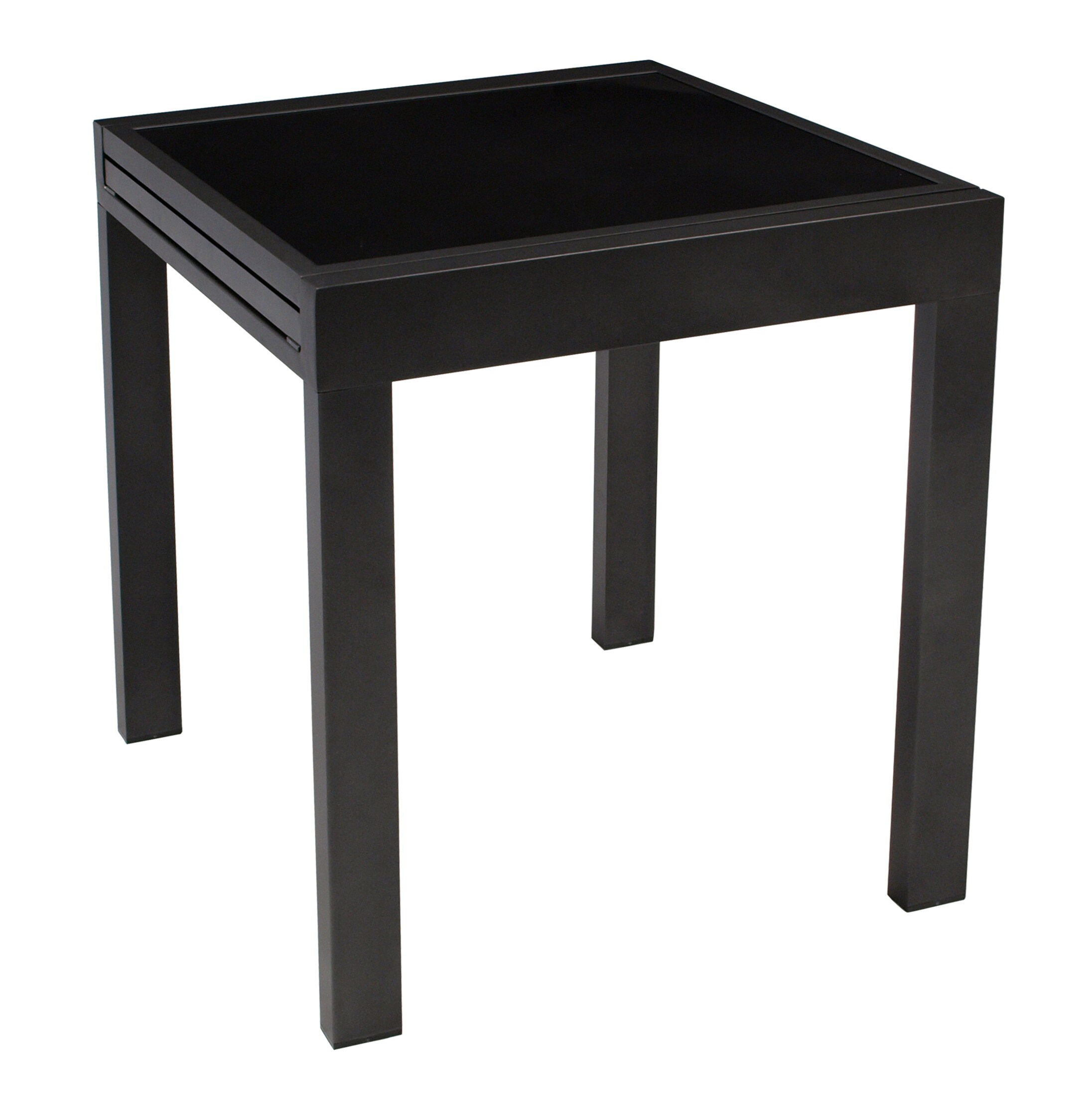 DEGAMO Balkon-Ausziehtisch TORINO 65/130x65cm, Aluminium anthrazit + Glas schwarz