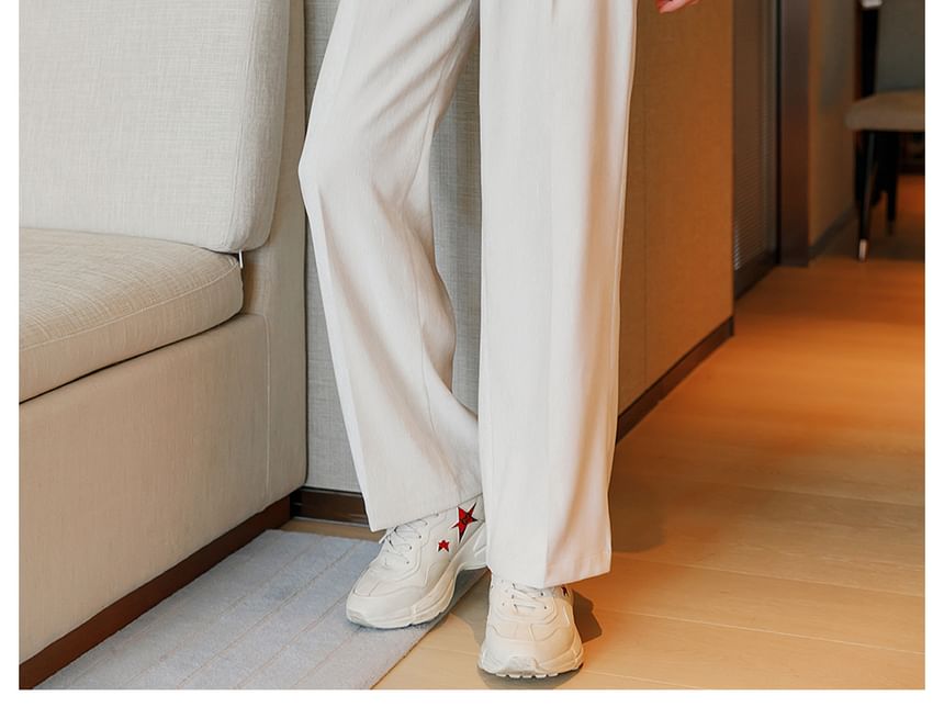 CHIC ERRO - Middelhoge effen broek met wijde pijpen
