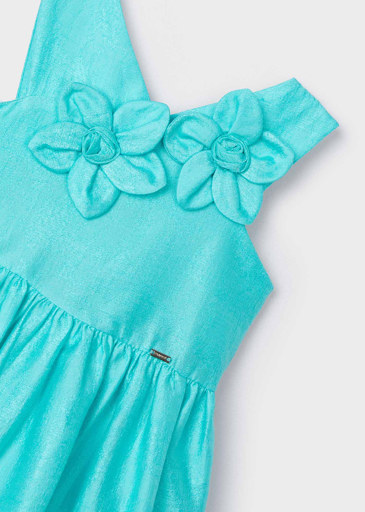 Vestido nude de linho com relevo floral para meninas