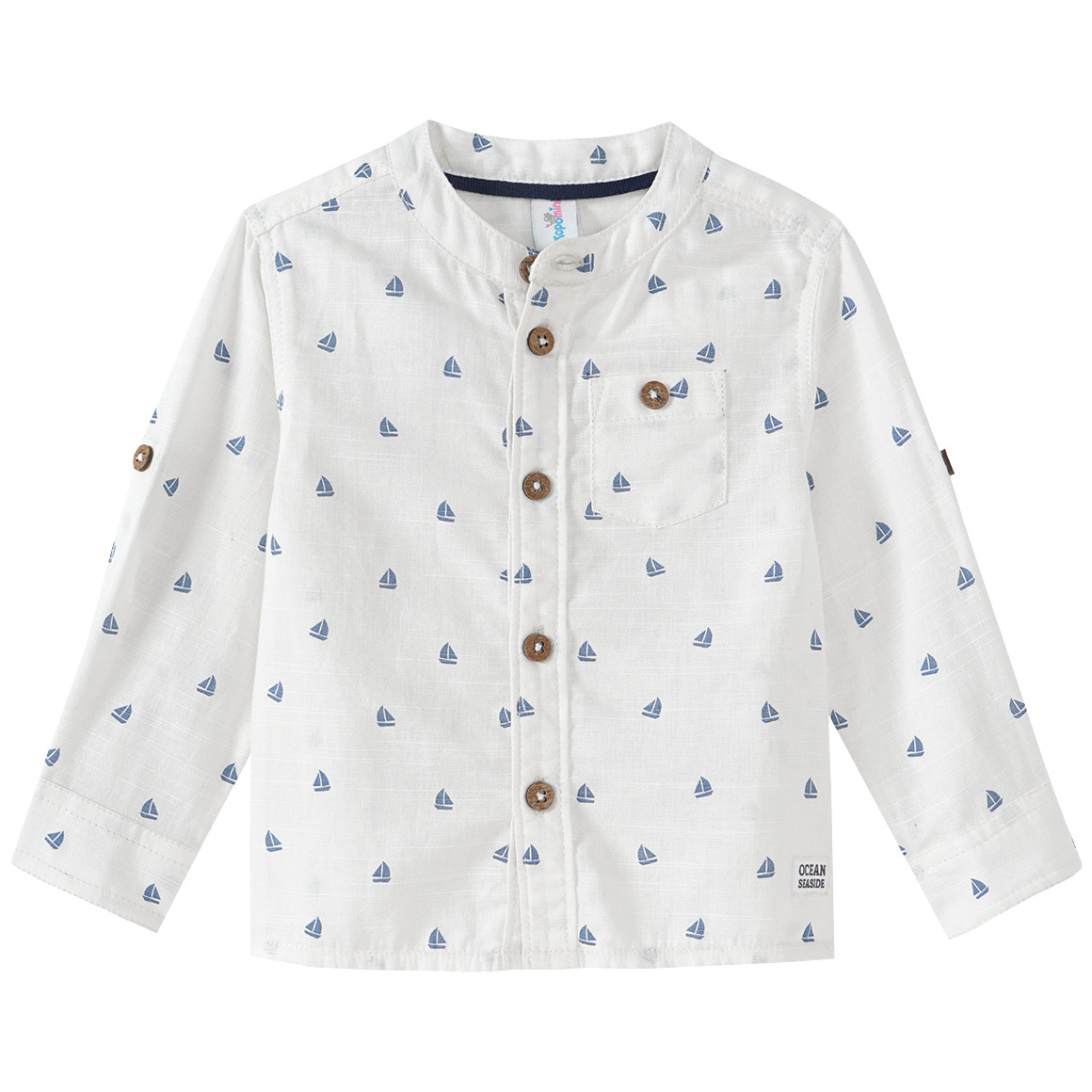 Topomini Baby Leinen-Hemd mit Segelbooten allover weiss