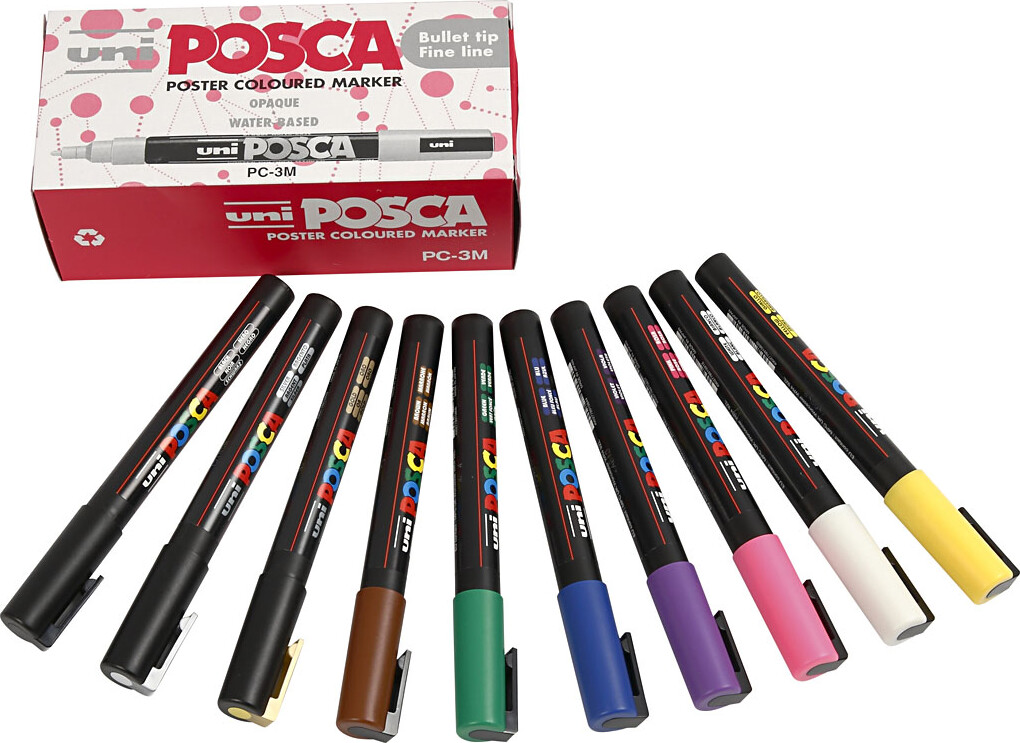 Posca Tusch - Nr. Pc-3M - Tykkelse 0,9-1,3 MM - 12 Farver