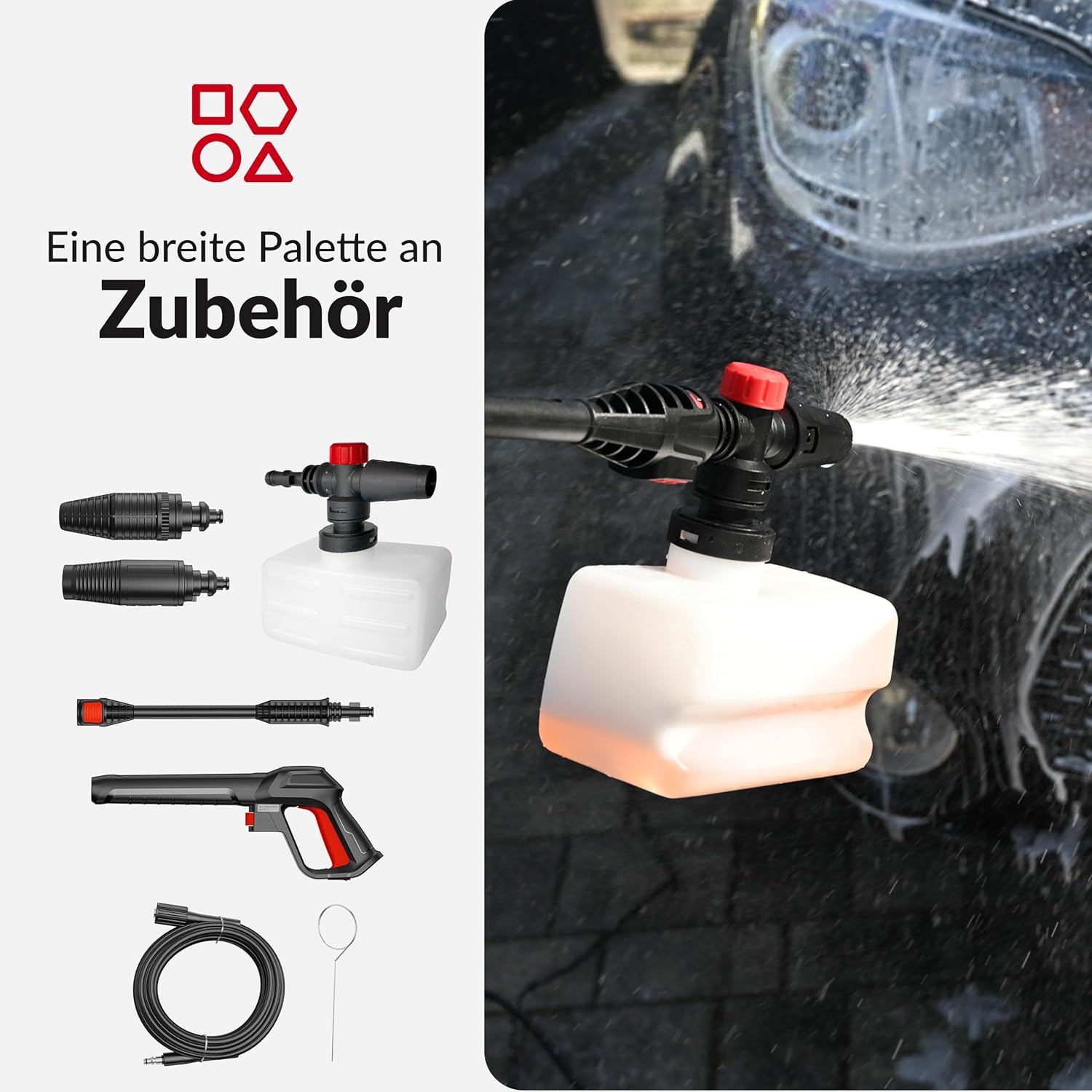 LEHMANN Hudson Hochdruckreiniger mit Aluminiumpumpe, 1800 W, 450 l/h Fördermenge, 5m Schlauch, Hochdruck Flächenreiniger mit 145 bar Druck, Zubehör - Verstellbarer Düse, Turbodüse, Schaumlanze