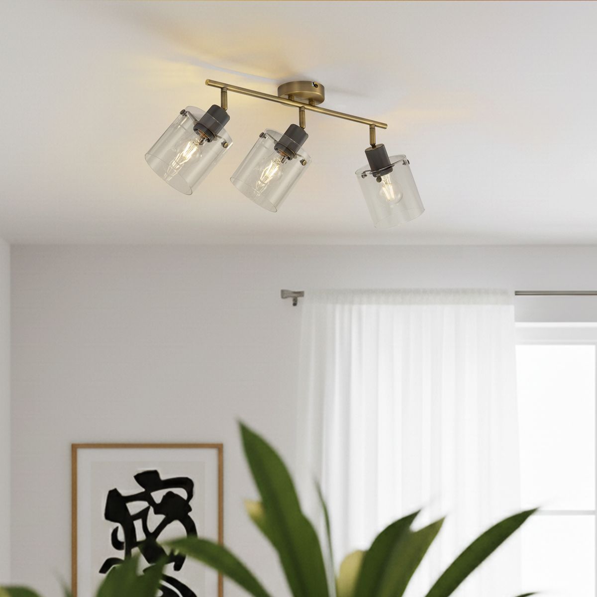 Design plafondspot brons met helder glas 3-lichts - Domo