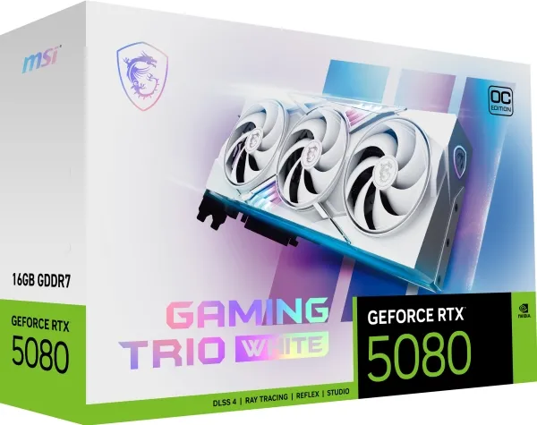 MSI GeForce RTX 5080 16G GAMING TRIO OC - Grafikkort - GeForce RTX 5080 - 16 GB GDDR7 - PCI Express 5.0 - 3 x DisplayPort, HDMI - hvid