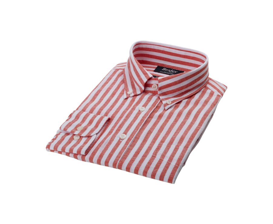 Chemise manches longues coton et lin Corail et Blanc - COLTEN