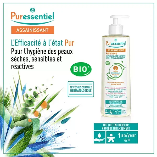 Sabonete Líquido Higienizante Puressentiel com 3 Óleos Essenciais Orgânicos 500ml