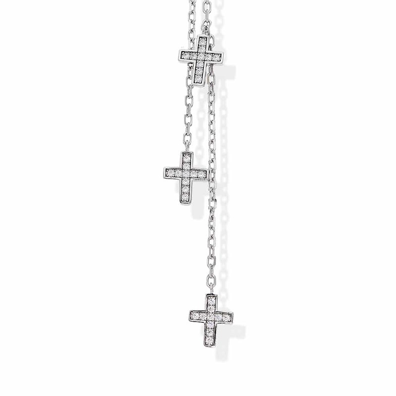 Collier Cravate Argent Croix Serti Blanc
