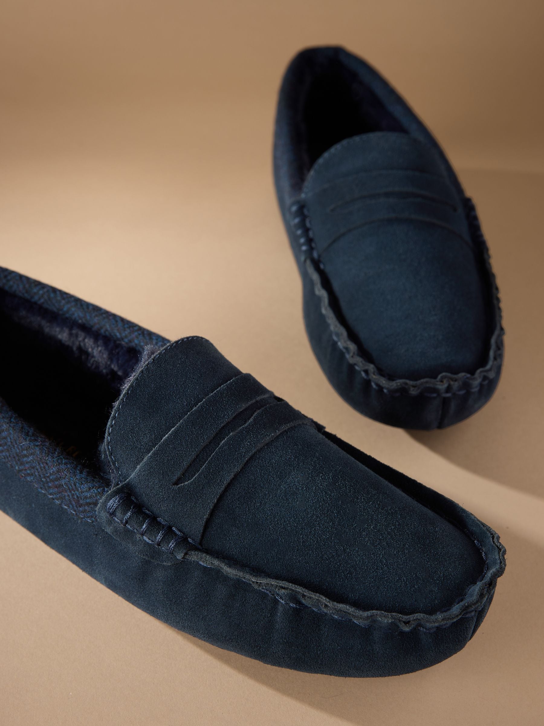 Marineblauw - Signature Suede Fabric Trim Moccasin Slippers
