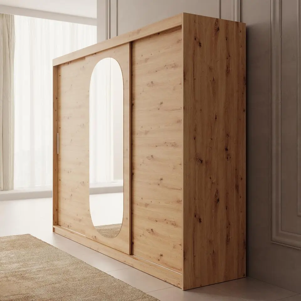Meubella - Kledingkast Bodhi - Eiken - 250 cm - Met spiegel