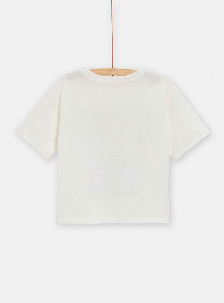 T-shirt écru animation licorne paillette pour fille