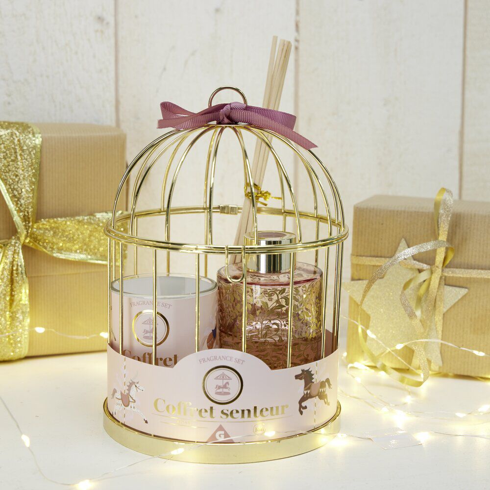 Coffret senteur sous cage diffuseur/bâtonnets/bougie - 3 modèles