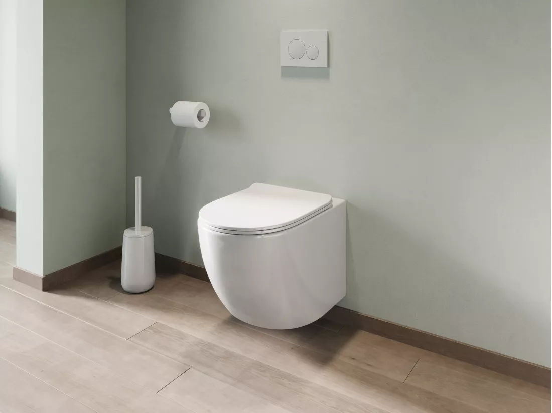 Pack WC suspendu blanc brillant avec bâti-support et plaque de déclenchement - JAVOINE