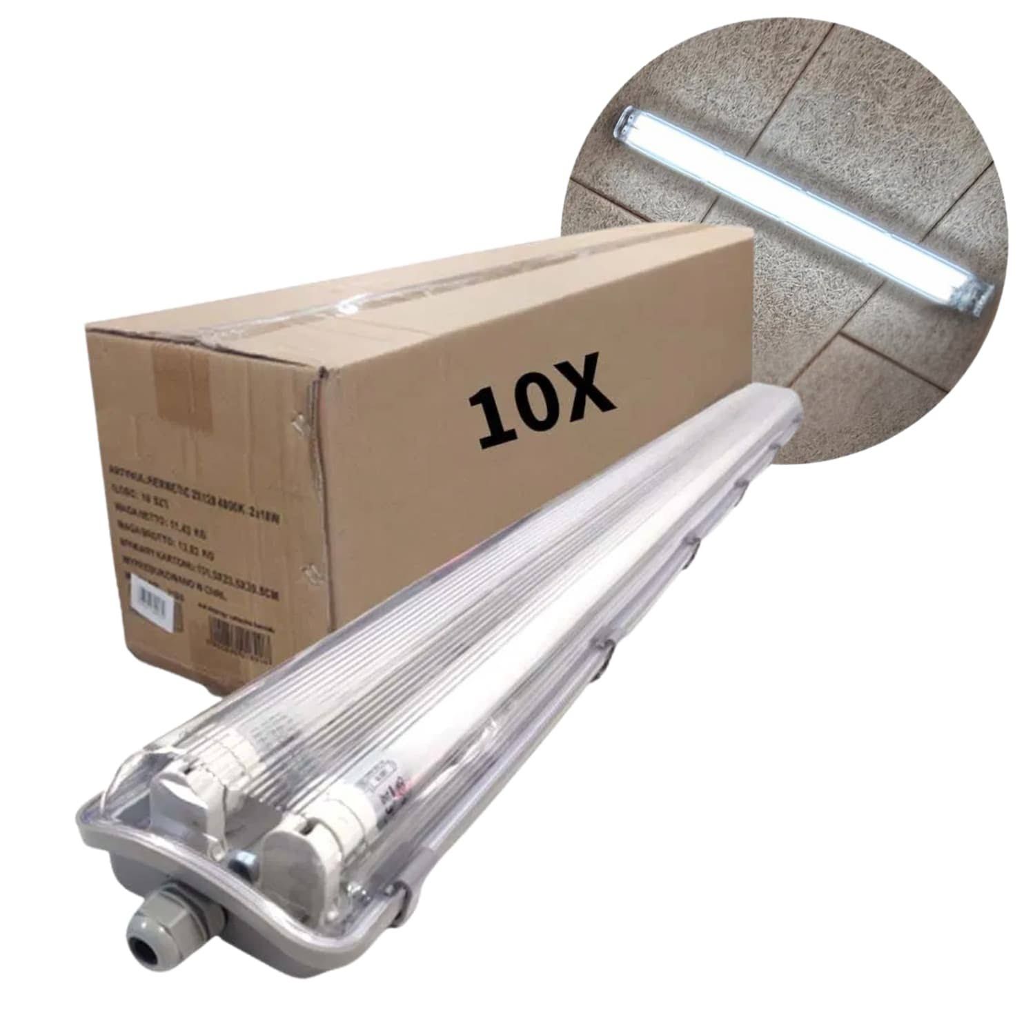 LED Industrie Armatur 120cm | 10er Pack (Setpreis) | 6500K | 2x18W | T