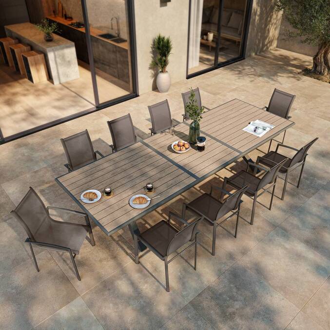 Table de jardin extensible AXIOME Effet bois Honey & Praline