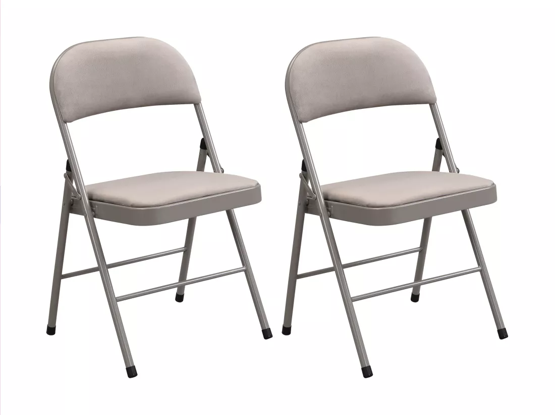 Lot de 2 chaises pliantes en velours et métal - Taupe - ORTENSIA