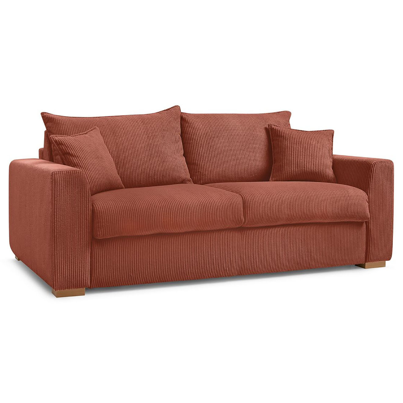 Bobochic Canapé droit convertible express en Velours côtelé 3 places Augustin orange - 205x96x97 cm