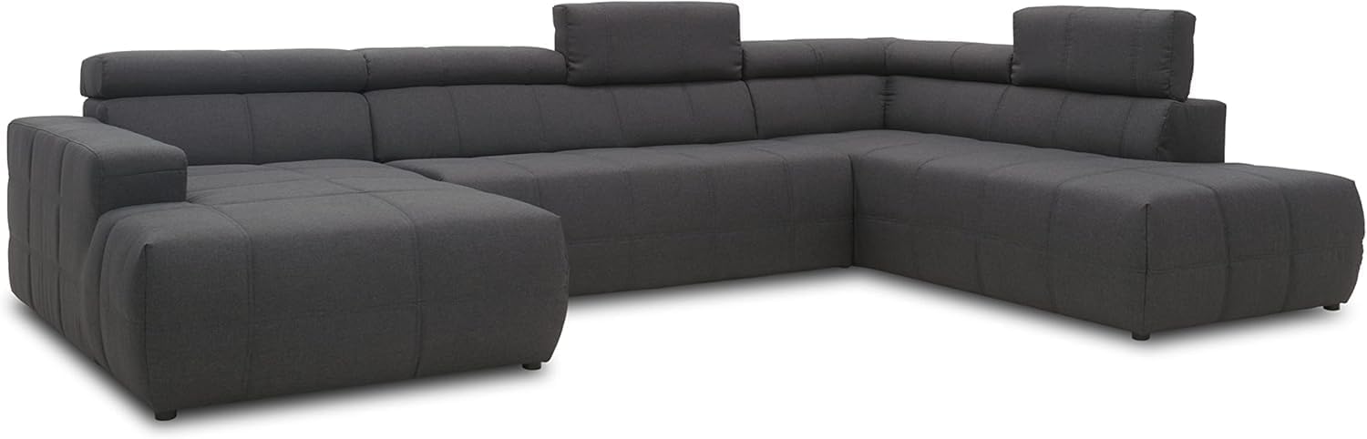 DOMO. collection Sofa Brandon, Wohnlandschaft mit Rückenfunktion und Sitztiefenverstellung Couch in U-Form, Polstergarnitur 359 x 228 x 80 cm (BxTxH), dunkelgrau