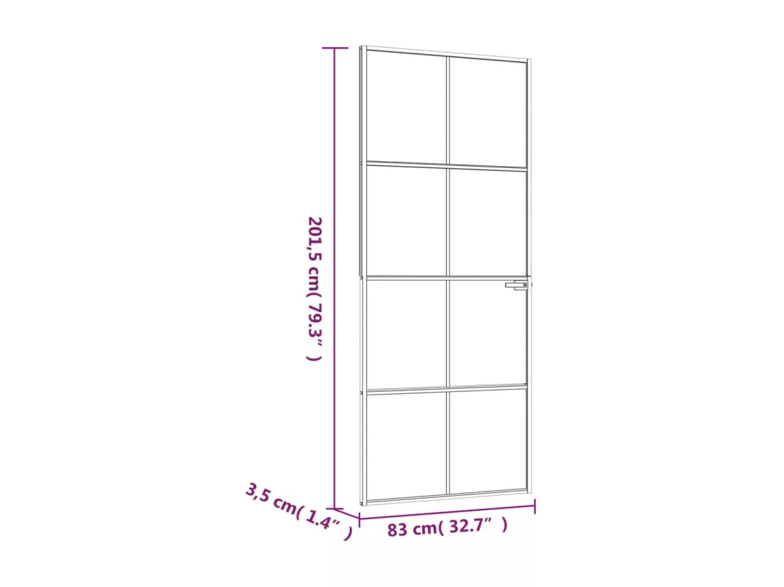 Porte d'intérieur Noir 83x201,5 cm Trempé verre aluminium fin