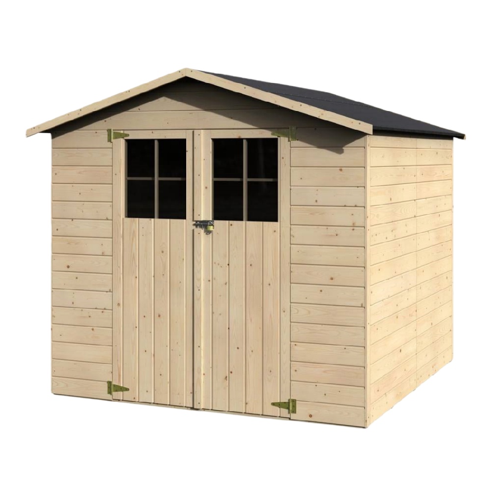 Abri de jardin en bois à double pente – double porte vitrée – couleur naturelle