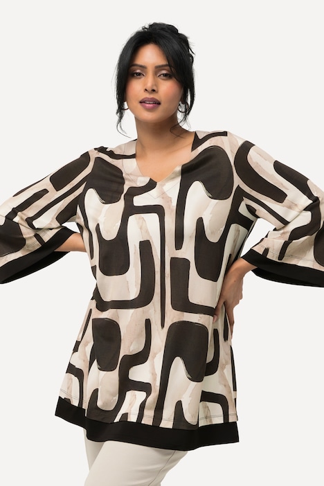 Slinkyshirt, A-Linie, V-Ausschnitt, 3/4-Arm