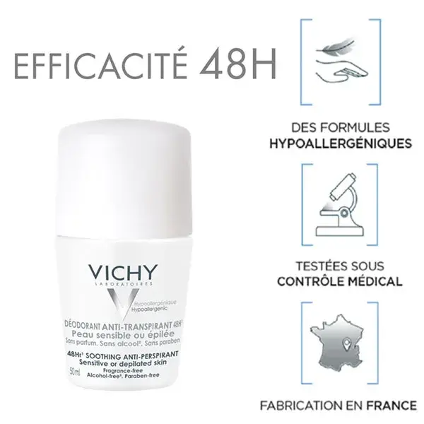 Vichy Déodorant Anti-Transpirant Peaux Sensibles Roll-On 50ml