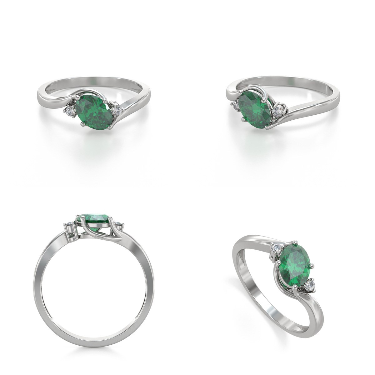 Bague Emeraude et diamants sur Argent 925 1.58grs