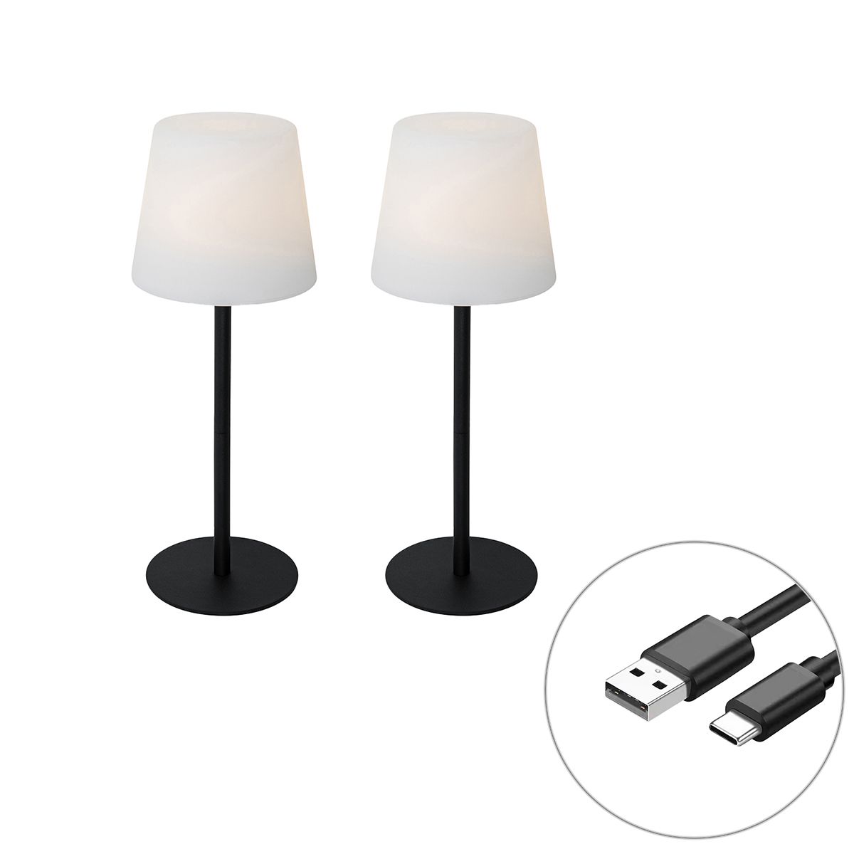 Set van 2 tafellampen zwart oplaadbaar 40 cm IP54 - Jude
