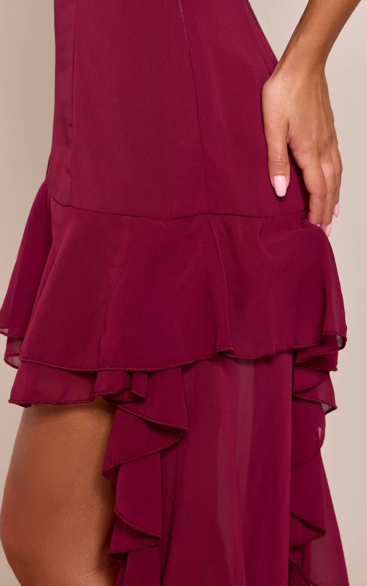 Prune Robe Moulante Drapée En Mousseline À Ourlet Asymétrique
